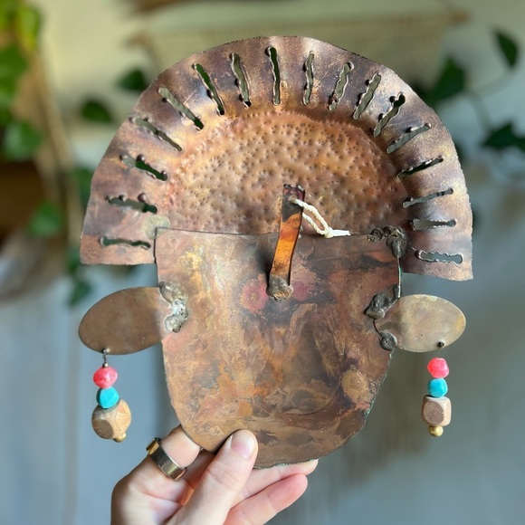 🇲🇽 Vintage Mexican Copper & Brass Folk Art Mask Handcrafted Wall Hanging Boho - Picture 7 of 9